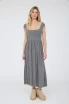 CRINKLE PLISSE CAP SLEEVE SMOCKED MIDI DRESS