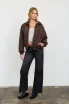 FAUX LEATHER COLLARED ZIP-UP BOXY BOMBER JACKET