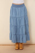 ELASTIC TIERED MIDI DENIM SKIRT