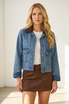 WASHED SNAP CLOSURE CROP DENIM JACKET