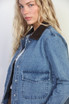 WASHED SNAP CLOSURE CROP DENIM JACKET