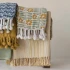 WOVEN RECYCLED COTTON BLEND PRINTED THROW W/ FLOWERS & BRAIDED POM POM