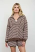 HALF ZIP STRIPE CONTRAST TRIM SWEATER