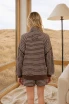 HALF ZIP STRIPE CONTRAST TRIM SWEATER