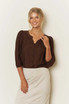 LACE YOKE BUTTON DOWN 3/4 SLEEVE TOP
