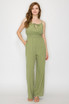 FRONT-TIE RIBBON SMOCKED WAIST JUMPSUIT
