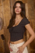 PLAID FRONT TIE SHORT SLEEVE CROP TOP
