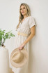 HALF BUTTON SHORT SLEEVE BELTED MIDI SHIRT DRESS