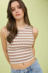 STRIPE BOW PATTERN SLEEVELESS KNIT CROP TOP