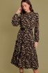 LONG SLEEVE KENICE MOCK NECK DRESS BLACK CAMEL PRINT