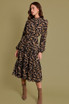LONG SLEEVE KENICE MOCK NECK DRESS BLACK CAMEL PRINT