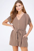 SOLID SHORT SLEEVE BUTTON DOWN ROMPER