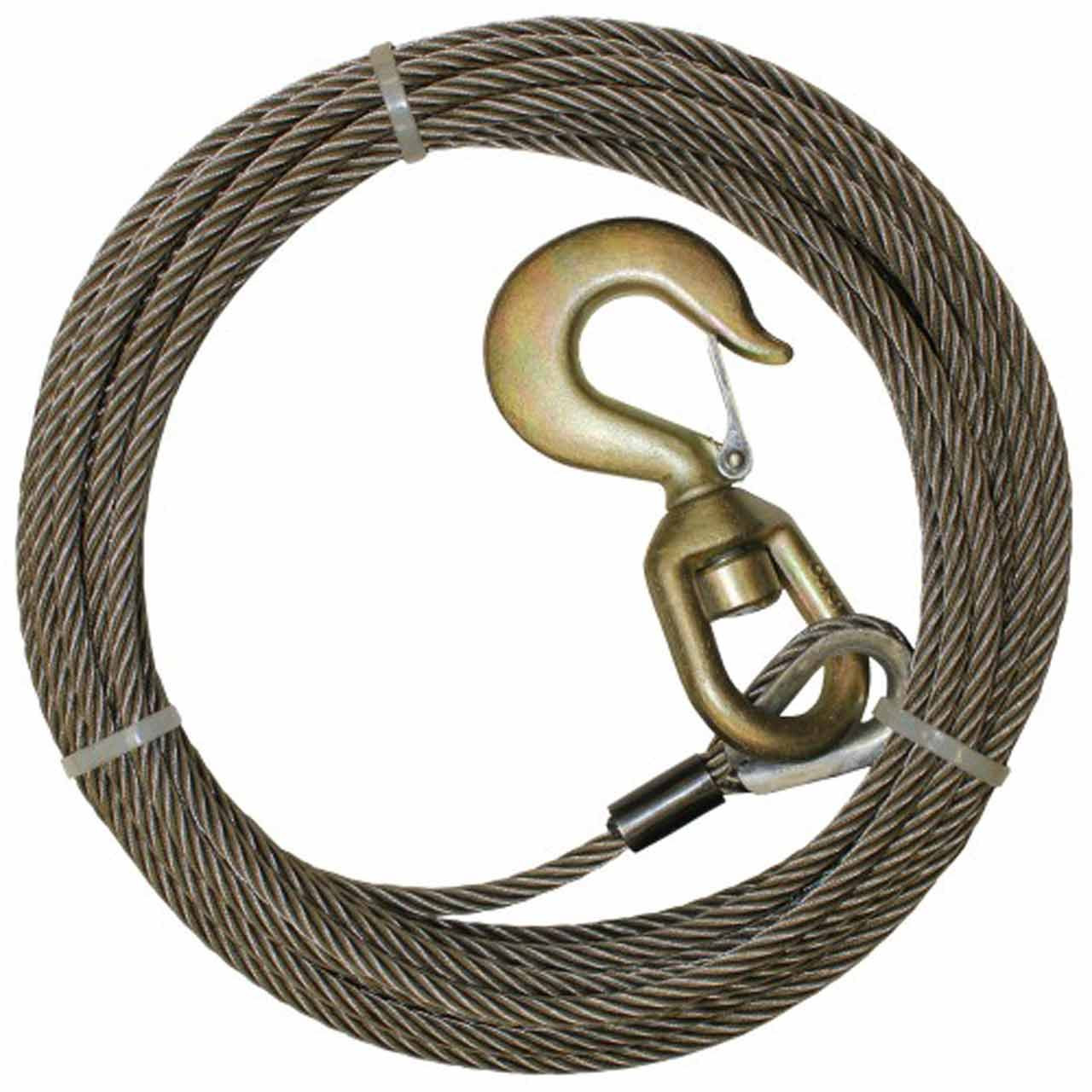 1/2 x 75' Steel Core Winch Line Wire Rope Wrecker Cable Swivel Hook