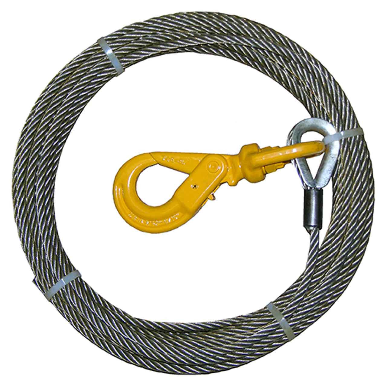 Steel Wire Rope Assembly w/Self-Locking Swivel Hook 7/16” x 50