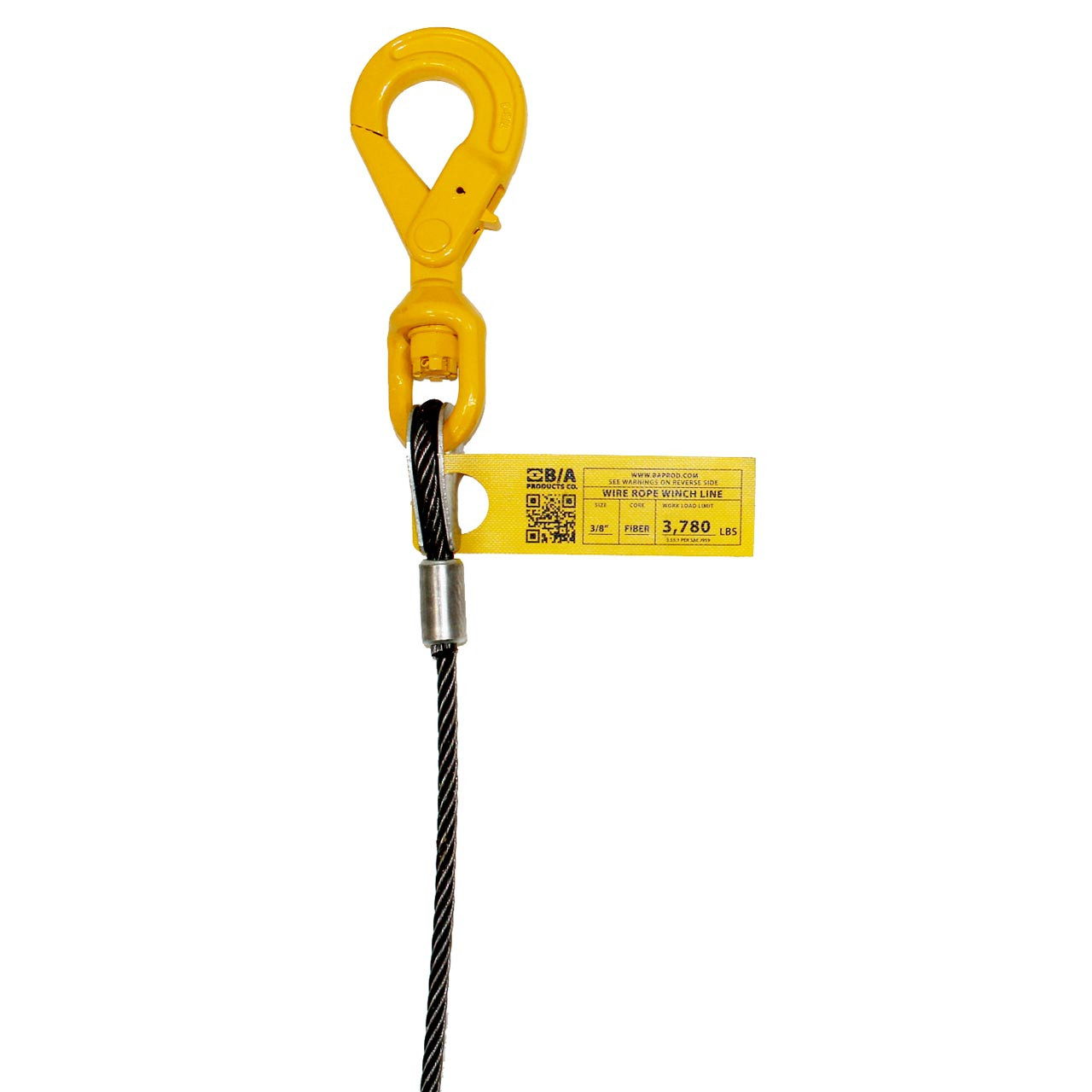 Wire Rope Assembly w/Self-Locking Swivel Hook 3/4” x 200