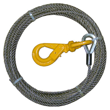 Steel Wire Rope Assembly w/Self-Locking Swivel Hook 5/8” x 75