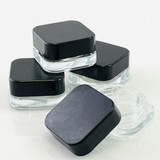 GLASS JAR SQUARE SPLIT - CHILD PROOF - 9ML CLEAR BLACK 