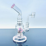 WPTG120 - Helios Glass - 8 Inch Waterpipe - Bent Neck, Ribbed Ring With Donut Showerhead Perc and Banger - Assorted Colors - Price Per Piece