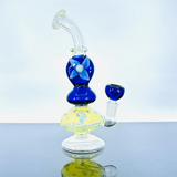 Waterpipe Bent Neck With Deco Double Flowers - 9 inch - WPAG117BL - Blue Waterpipe Bent Neck With Deco Double Flowers - 9 inch - WPAG117BL - Blue