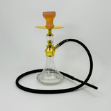Luxor Shisha Hookah - Glow in the Dark Vase With Glass Covered Deco - 1 Hose - 14 Inches - (MKA-102)-GOLDEN