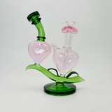  Recycler Waterpipe With Double Heart Love - 8 Inches