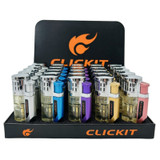 Clickit Lighter - Transparent With Led Light Triple Torch - 25 Counts Per Display - GH-10897