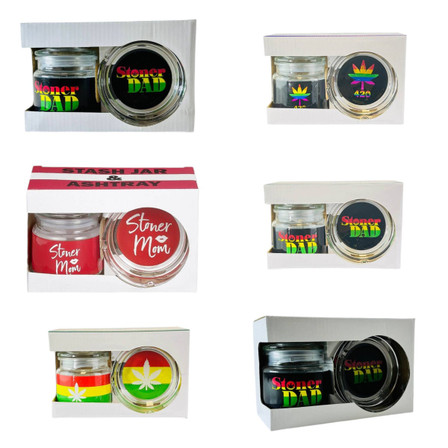 Glass Stash Jar And Ashtray Set