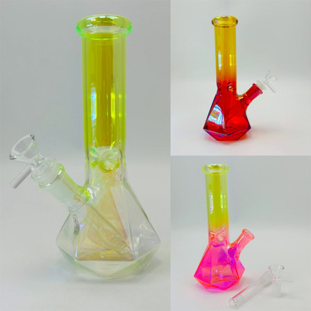 Electroplated 2-tone Diamond Cut Beaker Waterpipe - 8 Inch - Assorted Colors - Price Per Piece