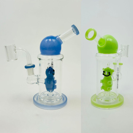 Helios Glass Straight Waterpipe with Character Perc - 7 Inch - Assorted Colors
