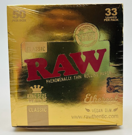 RAW PAPER GOLD KING SIZE WIDE CLASSIC ETHEREAL 33PK 50PK/BOX