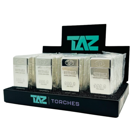 TAZ TORCHES LIGHTER GOLD BAR 20/DISPLAY TT-56C WHITE GOLD TAZ TORCHES LIGHTER GOLD BAR 20/DISPLAY TT-56C WHITE GOLD