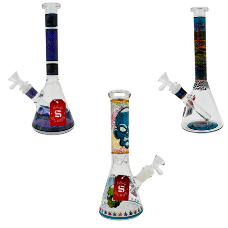 SILO GLASS WATERPIPE 10" BEAKER SWIRL BLUE AL6034-SILO SILO GLASS WATERPIPE 10" BEAKER SWIRL BLUE AL6034-SILO