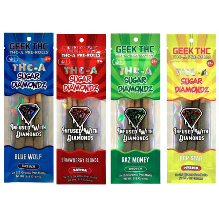 GEEK THC Sugar Diamondz THC-A 2.3g PreRoll 3 Per pack GEEK THC Sugar Diamondz THC-A 2.3g PreRoll 3 Per pack