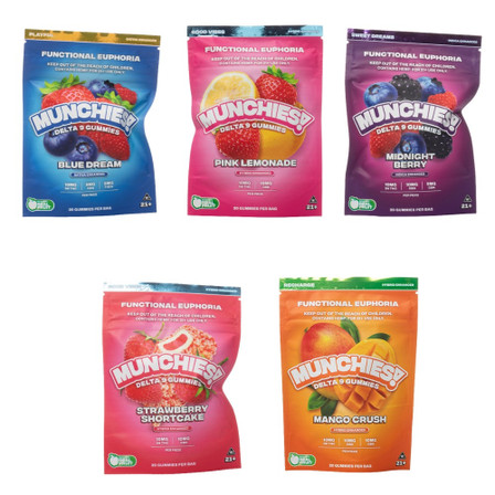 MUNCHIES D9+CBG+THC-V 20mg Gummies 20 per pack MUNCHIES D9+CBG+THC-V 20mg Gummies 20 per pack