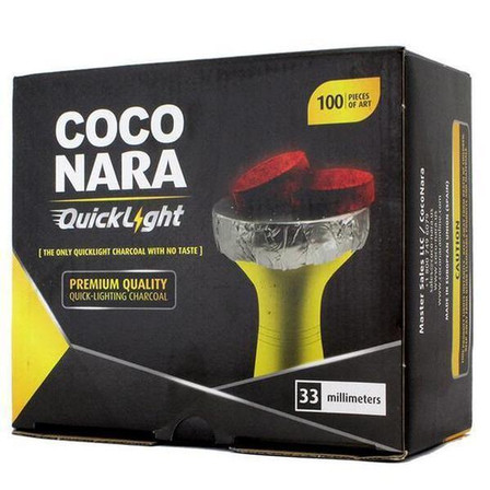 Coco Nara QuickLight 33mm and 40mm Hookah Charcoal 100 Piece per Box