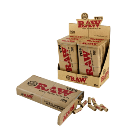 RAW PRE ROLLED TIPS IN TIN CONTAINER - 100 TIPS PER TIN