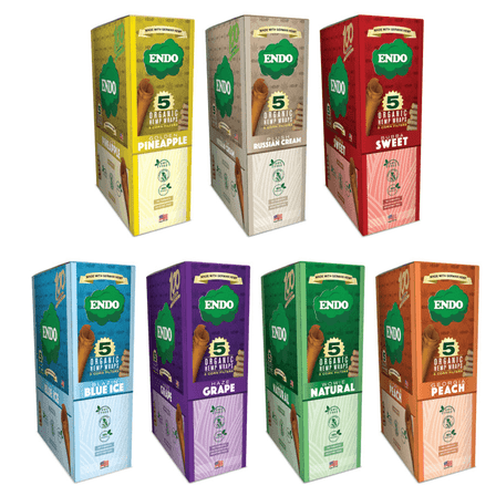 Endo Hemp Wraps With Corn Filters - 5 Wraps Per Pack  -  15 Packs Per Display