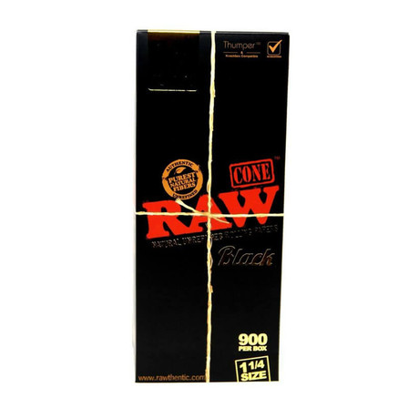 RAW CONE - NATURAL UNREFINED ROLLING PAPERS - BLACK - 1 1/4 - 900 CONES PER BOX