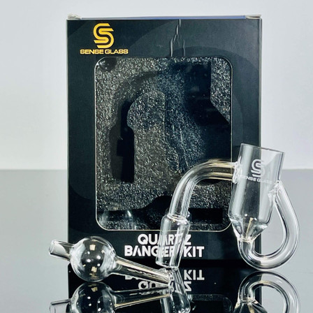 SENSE GLASS - BANGER KIT 2MM - FLAT TOP 19MM - MALE 90 DEGREE - WITH QUARTZ BUBBLE BALL CARB CAP