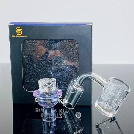 SENSE GLASS - BANGER KIT - R-M AND TERP PEARL WITH CYCLONE SPINNER CARB CAP - 19MM MALE - 90 ° DEGREE SENSE GLASS - BANGER KIT - R-M AND TERP PEARL WITH CYCLONE SPINNER CARB CAP - 19MM MALE - 90 ° DEGREE