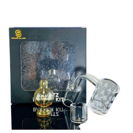 Sense Glass - Beveled Top Quartz Banger Kit With - Cc And Cup - 19mm Male - 90° Degree