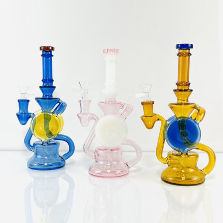 WATERPIPE 9.5" INCH - RECYCLER DOUBLE CIRCLE WITH SHOWERHEAD PERC - ASSORTED COLORS
