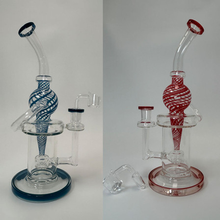 Waterpipe 10 Inch - Recycler Color Swirl Ball With Showerhead Perc