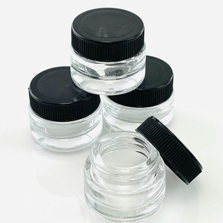 GLASS JAR - CLEAR-BLACK TOP - 5ML - 25 COUNT PER PACK