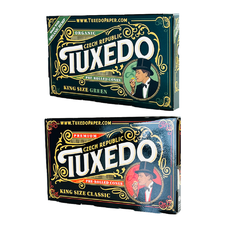 TUXEDO PREMIUM PRE-ROLLED CONES KING SIZE - 3 CONES PER PACK - 30 PACK PER BOX TUXEDO PREMIUM PRE-ROLLED CONES KING SIZE - 3 CONES PER PACK - 30 PACK PER BOX