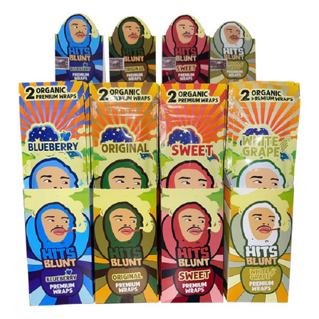 HITS BLUNT ORGANIC HEMP WRAPS - 2 WRAPS PER PACK - 25 PACKS PER BOX HITS BLUNT ORGANIC HEMP WRAPS - 2 WRAPS PER PACK - 25 PACKS PER BOX
