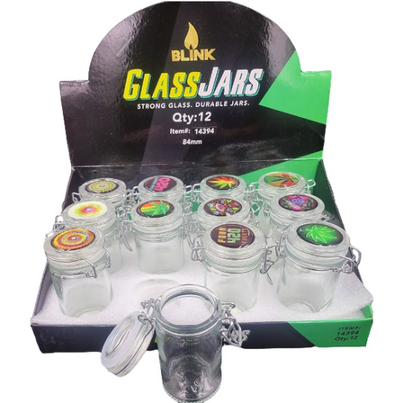 BLINK - AIR TIGHT GLASS JAR WITH LATCH TOP 84MM SIZE 4g - DISPLAY OF 12 BLINK - AIR TIGHT GLASS JAR WITH LATCH TOP 84MM SIZE 4g - DISPLAY OF 12