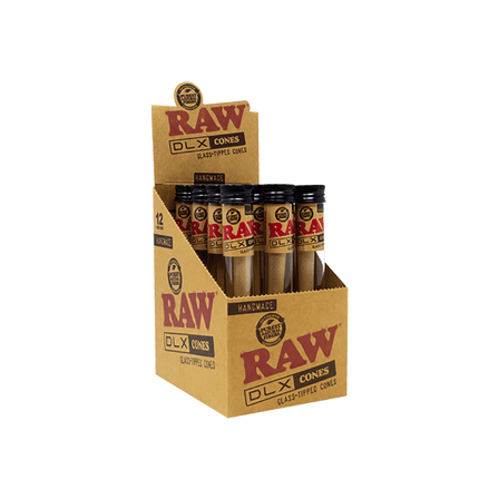 RAW DLX GLASS TIP HAND ROLLED KS CANNON - 12 COUNT PER DISPLAY