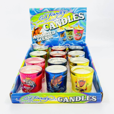 Ed Hardy Round Shot Glass Tealight Candles Small