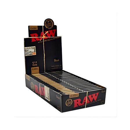 RAW Classic Black 1.25 Rolling Papers 79mm Ultra Thin Natural Unrefined – 24 Pack Box